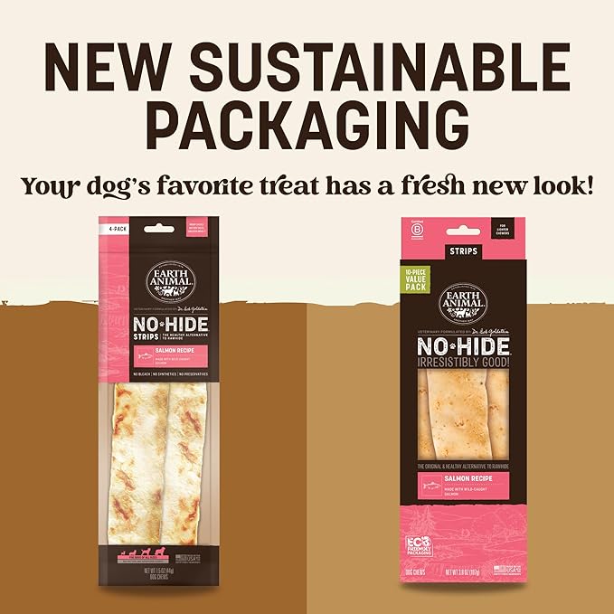 Earth Animal No Hide Strips - Natural Rawhide Free Dog Chew Strips, Salmon - 10 Count Value Pack