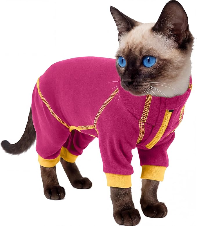 ROZKITCH Cat Onesie, Jumpsuit Cat Bodysuit Post Surgery Full Body Coverage Onesie After Surgery Female Stopping Pet from Scratching or Licking Rosered S