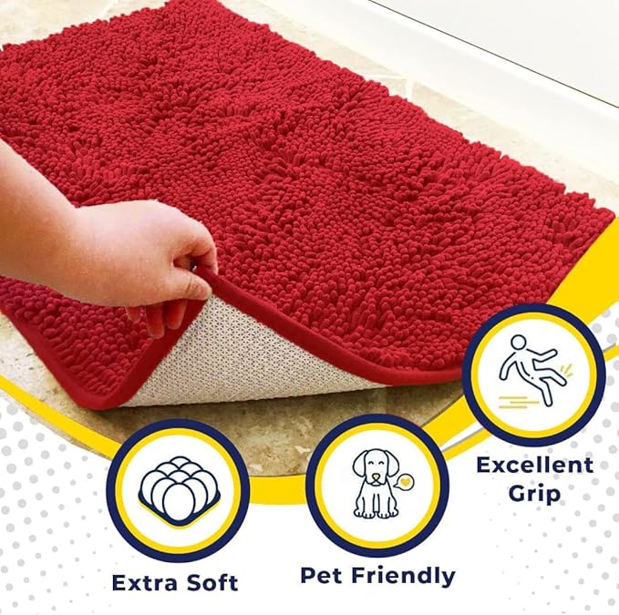 Muddy Mat® | Super Absorbent Door Mat Indoor, Microfiber Quick Dry Chenille Entryway Rug, Non-Slip Front Door Mat, Indoor Mats for Entryway, Machine Washable Pet Rug, Red 48"x72"