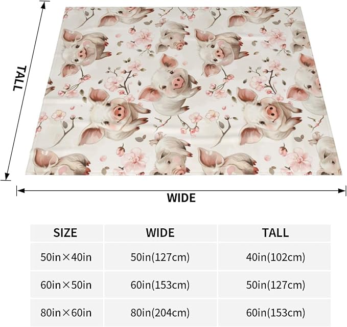 Cute Pig Blanket Gifts for Women Men Adults Pig Lovers, Piglet and Floral Plush Fleece Throw Blankets, Cozy Soft Warm Bedding Decor for Sofa Living Room Travel 40"x50"
