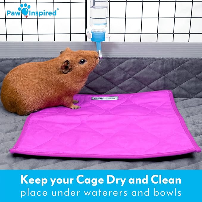 Paw Inspired Guinea Pig Cage Liner Pads | Washable Fleece Bedding, Waterproof Bottom | Super Absorbent Pee Pad or Pet Bed Mat for Guinea Pigs, Ferrets, Rabbits, Hamsters, Small Animals (12"x12", Pink)