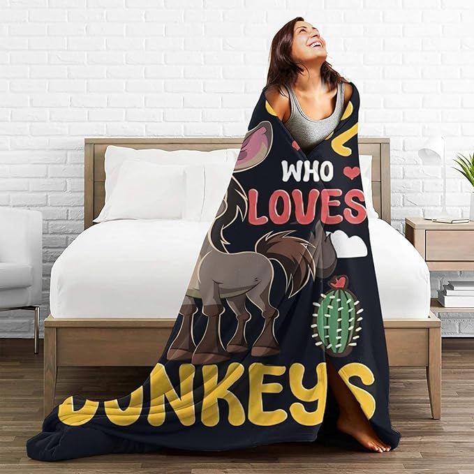 Just A Girl Who Love Donkeys Blanket Funny Donkey Decor Throw Blanket Gifts for Girls Boys Super Warm Soft Plush Lightweight Fleece Flannel Blanket Couch Bedding Blanket for Adults Kids Women 80"X60"