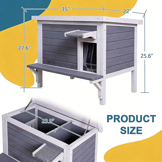 Winter-Proof Insulated Outdoor Cat House – Large Weatherproof Wooden Shelter for Feral & Stray Cats in All Seasons, Heated Cat Enclosure with Removable Roof & Elevated Floor