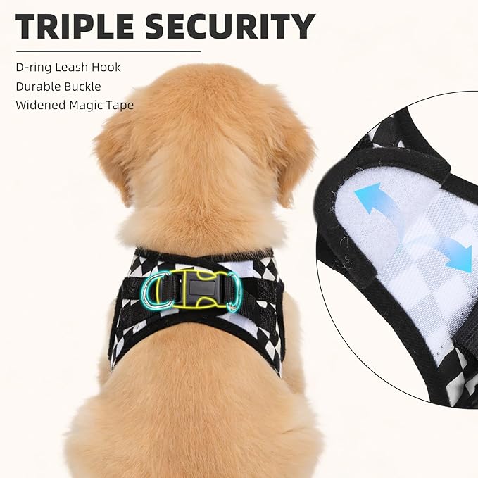 PUPTECK Adjustable Dog Harness Collar and Leash Set Step in No Pull Pet Harness for Small Medium Dogs Puppy and Cats Outdoor Walking Running, Checkered Black&White XS
