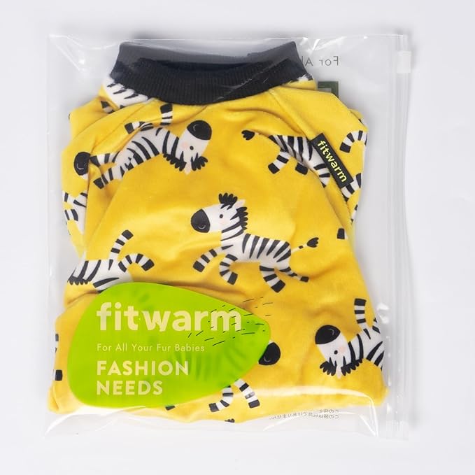 Fitwarm Zebra Dog Fleece Pajamas, Funny Winter Clothes for Small Dogs Boy Girl, Cozy Pet Onesie, Yellow, Black, White, Medium
