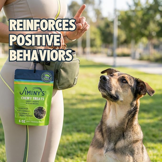 Jiminy's Chewy Cricket Dog Training Treats, Chewy, Low Calorie, Hypoallergenic, Made in USA, 6oz, Sweet Potato & Pea (Pack of 3)