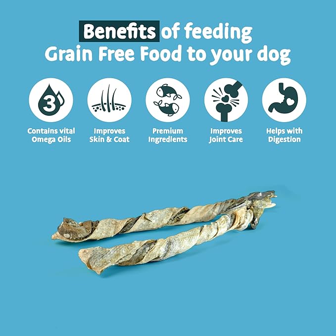 SKIPPER'S Crunchy Cod Fish Skin Twists Dog Treats - 100% Natural Baked Fish Skin Treat for Dogs, High in Protein & Low in Fat, Essential Source of Omega 3 Oil, Great for Cleaning Teeth | (7.05 Oz)