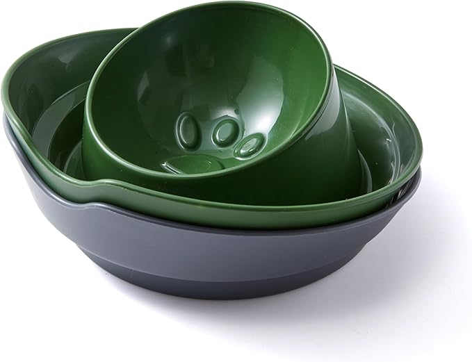 2-Pack Cat Food Ant Barrier Bowls — Ant Proof Cat Food Bowls Tray with Water Moat Design, 10 in Diameter, One-Piece Integrated Bowl, Easy-Clean, Non-Slip Base, Dark Green & Dark Gray