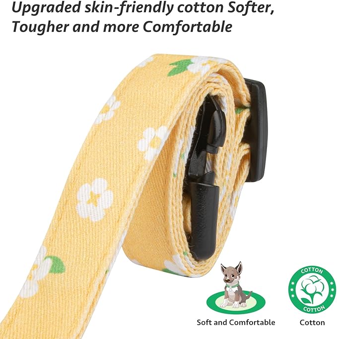 Cotton Handmade Dog Collar Cute and Distinctive Patterns Yellow Flower with Pendant for Girl Boy Dogs Collars L