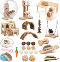 40 Pcs Hamster Cage Accessories, 9.5'' Exercise Wheel, Wood Platform Hideout House, Water Bottle, Sand Bath, Bowl, Chew Toy for Syrian Hamsters Mice Gerbils Habitat Decor(Active Style)