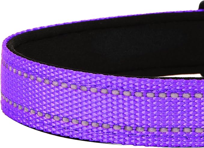 Reflective Dog Collar, Adjustable Soft Neoprene Padded Nylon Pet Collars with Buckle for Extra Large Dogs, Purple,XL