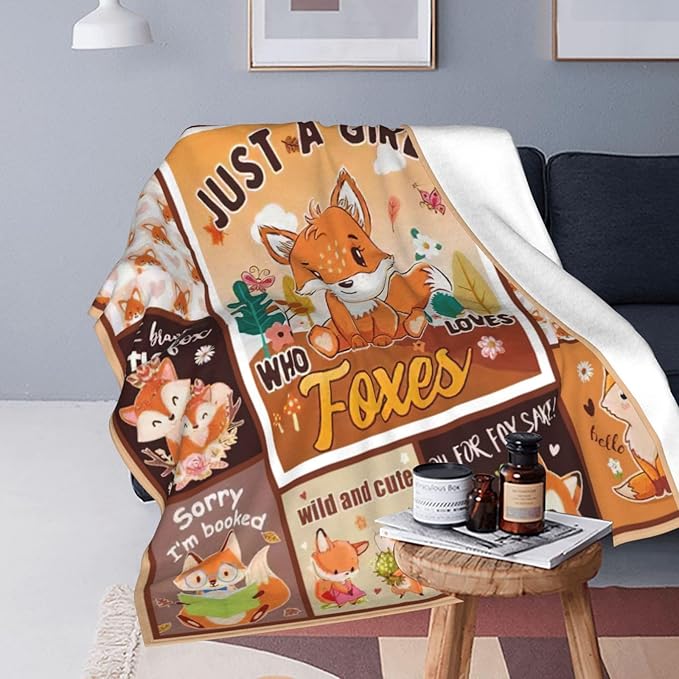 SweetFox Just A Girl Who Loves Foxes Blanket, Fox Decor Animal Throw Blanket Gifts for Girls Boys Lovers Super Warm Soft Plush Fleece Flannel Winter Bedding Blankets for Kids Adults Men Women 80"X60"