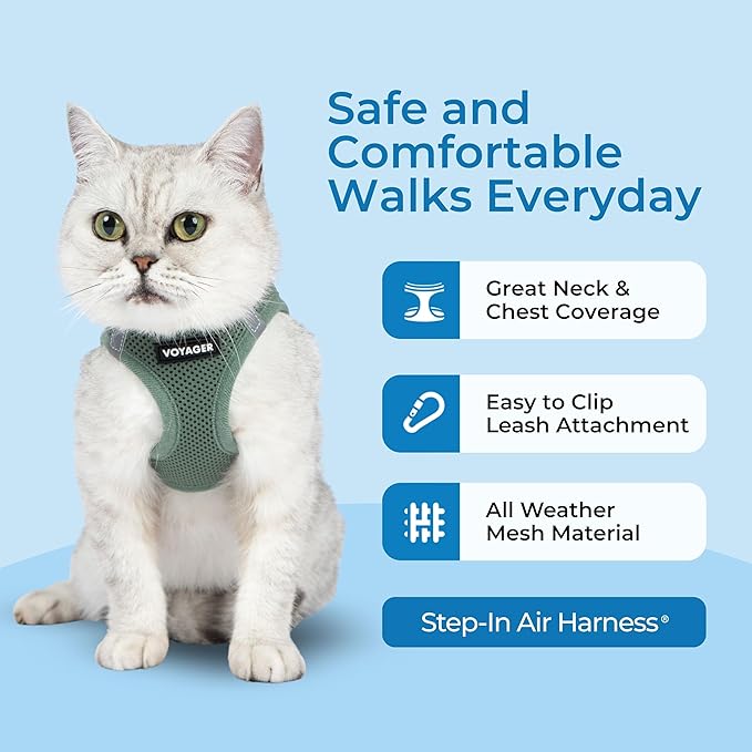 Voyager Step-in Pet Harness - All Weather Mesh, Adjustable Step in Harness for Cats and Dogs by Best Pet Supplies - 307 Set Moss Green, S