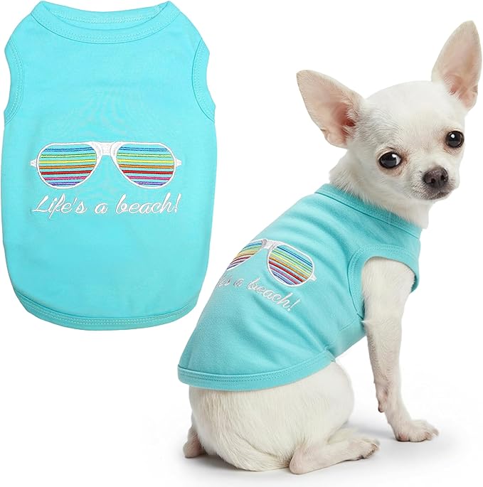 Parisian Pet Beach Dog Shirt – 100% Cotton Shirts for Small Dogs – Sleeveless Pet Vest – Lightweight and Breathable Dogs Apparel – Cute Summer Dog Clothes - Stretchy T Shirts for Pets