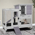 Gutinneen 2-Story Rabbit Hutch Indoor Wooden Bunny Cage with Removable Wire Mesh Floor, Chew-Proof Ramp, Lockable Wheels, Pull Out Trays for 1-2 Rabbit, Guinea Pig, 40.6" L x 26" W x 37.6" H