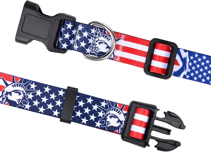 American Flag Collar & Leash Set - Patriotic 5th of July Themed for Independence Day - for Small Medium Large Dogs, XS