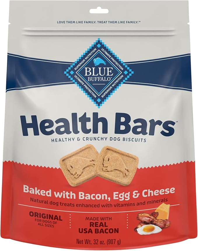 Blue Buffalo Health Bars Mini Crunchy Dog Biscuits, Oven-Baked with Natural Ingredients, Bacon, Egg & Cheese, 32-oz Bag