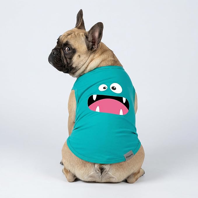 Fitwarm 3 Pack Monster Dog Shirt, Lightweight Funny Dog Tshirt, Summer Clothes for Small Dogs Boy Girl, Pet Outfit, Orange, Green, Teal, Medium