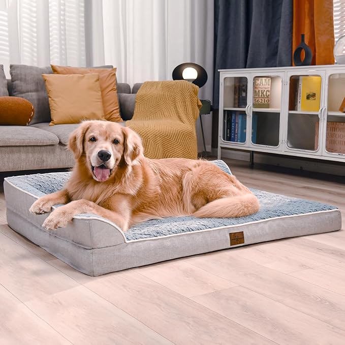 Comfort Expression Orthopedic Jumbo Dog Bed with Bolsters, Waterproof, Removable Washable Cover and Nonskid Bottom (Extra Large, Grey)