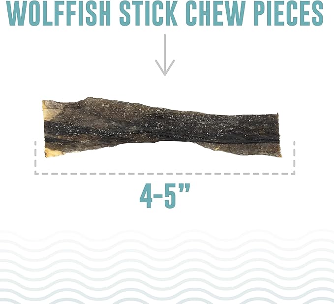 Icelandic+ Stick Chew Pieces: Wolffish - 3oz Bag, Pure Fish Skin Dog Treats, Wild-Caught & Air-Dried, Single Ingredient Pet Snacks, Just The Fish