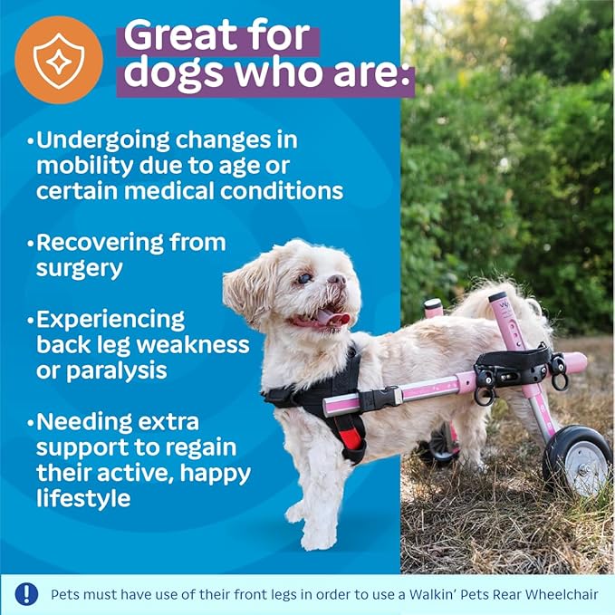 Walkin' Wheels Small Dog Wheelchair, Lightweight Dog Wheelchair for Back Legs, 11-14 lbs, for 9-13 inches Leg Height - Pink