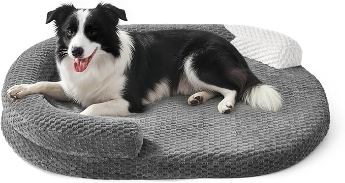 JOEJOY Orthopedic Dog Bed Medium Size Dogs, Waterproof Washable Oval Dog Beds with Removable Cover, Egg-Crate Memory Foam Pet Bed with Bolster Sides & Non-Skid Bottom, Dark Grey, 28''x20''