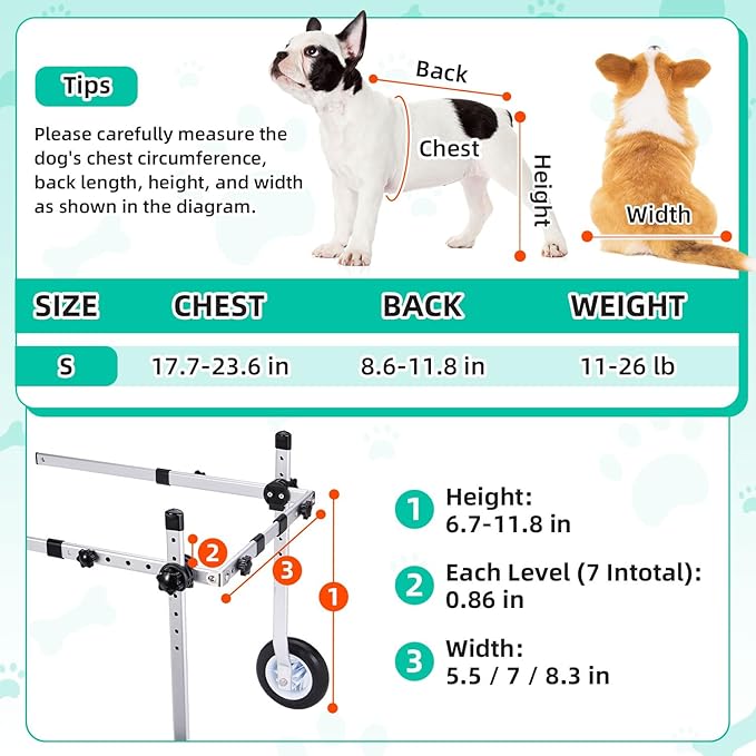 Nasjac Dog Wheelchair for Back Legs - Lightweight Portable Wheelchair with Reflective Stripes, Adjustable Pet Wheelchair Cart for Senior, Arthritis, Paralyzed, Injured, or Disabled Dogs