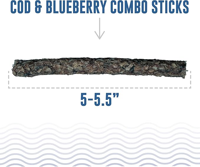 Icelandic+ Combo Sticks: Cod & Blueberry - 2oz - Dog Treats, Crunchy 2 Ingredient Pet Snacks, Preservative Free, Wild Caught Fish, Slow Baked, Natural (Pack of 2)