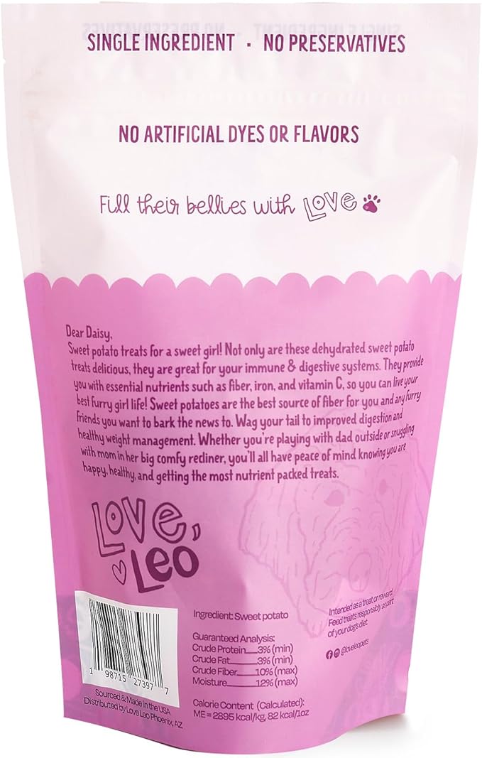 Love Leo Dehydrated Sweet Potato Dog Treats (2 - Pack) - 100% Natural, Grain-Free, Dried, Single Ingredient Sweet Potato Treats for Dogs