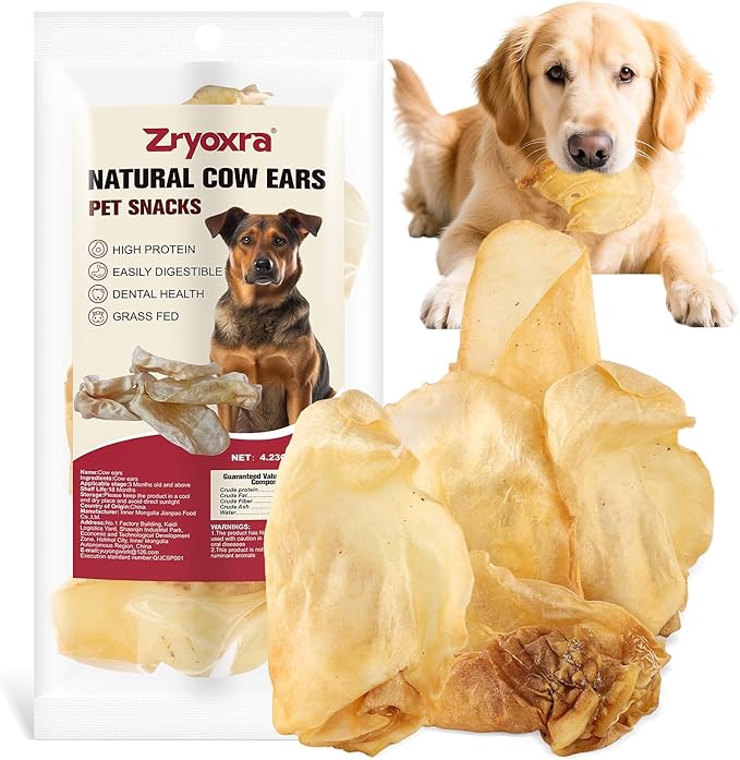 100% Natural Real Cow Ears for Dogs - Single Ingredient Dental Chew, Long-Lasting Treats for All Breeds (Small/Medium/Large) | High Protein, Easily Digestible(4.23 OZ)
