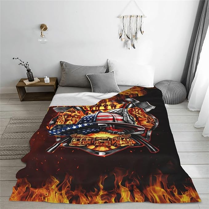 banonaty Firefighter Blanket Fire Fighter Throw Blanket Cozy Fleece Flannel Plush Bedding Fireman Gifts for Men Firefighters for Couch Sofa Bed Decor 50"X60"