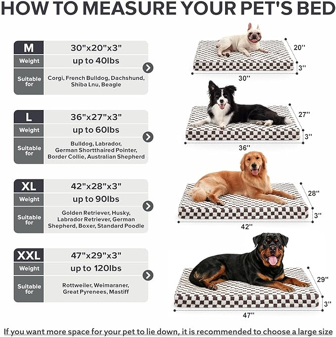 JOEJOY Dog Bed for Large Dogs, XLarge Orthopedic Dog Bed with Removable Washable Cover, Cute Modern Plush & Memory Egg Crate Foam Dog Bed, 42 x 28 inch, Cofffee