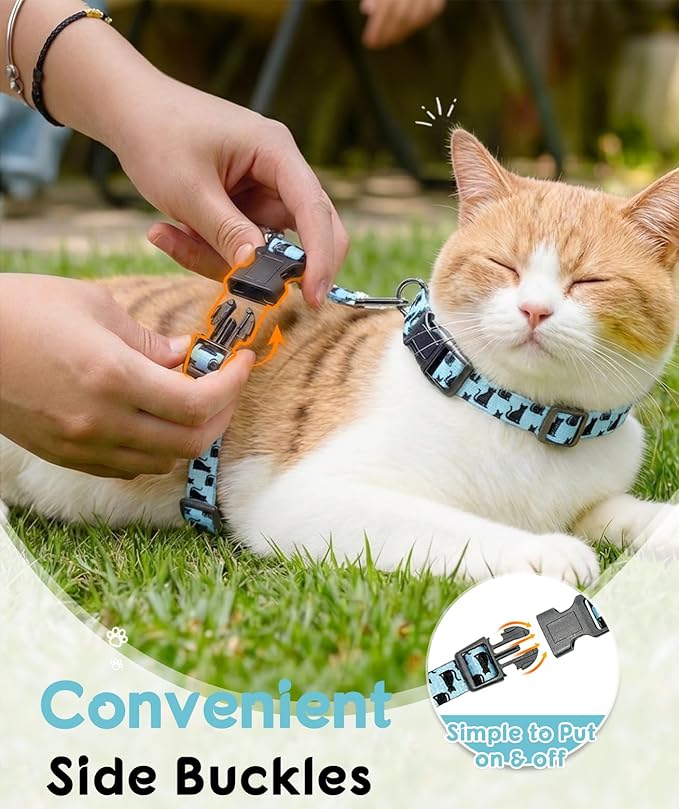 Halypet 2-Pack Cat Harness and Leash Set, Escape Proof 3-in-1 Adjustable Harness for Cats, Soft Lightweight, Easy On & Control for Walking, Travel & Outdoor Use, Medium (Orange & Blue)