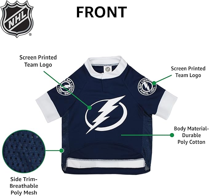 Pets First NHL Tampa Bay Lightning Jersey for Dogs & Cats, Medium. - Let Your Pet Be A Real NHL Fan!