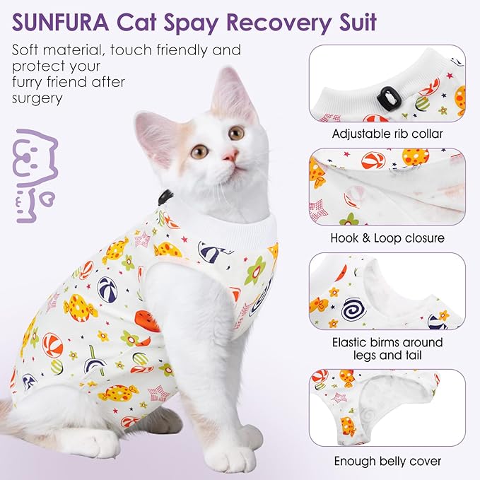 Cat Recovery Suit, Kitten Surgical Full Bodysuit for Abdominal Wound Protector Anti Licking After Surgery, Professional Bandages Cone E-Collar Alternative for Small Male & Female Pets