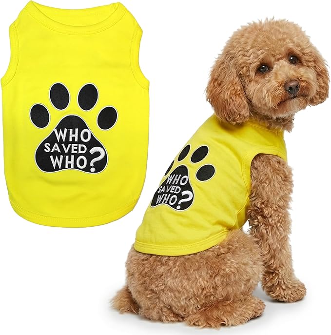 Parisian Pet Dog Shirt – 100% Cotton Shirts for Large Dogs - Sleeveless Yellow Puppy Vest with Paw Print – Breathable Pet Apparel – Pullover Summer Dog Clothes - Stretchy Funny T Shirts for Dogs