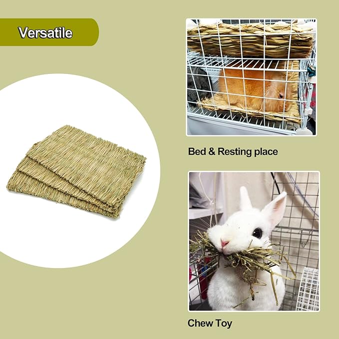 Woven Grass Mat Chew Toy for Rabbits, Guinea Pigs, Large Bunny Bed (Pack of 3)