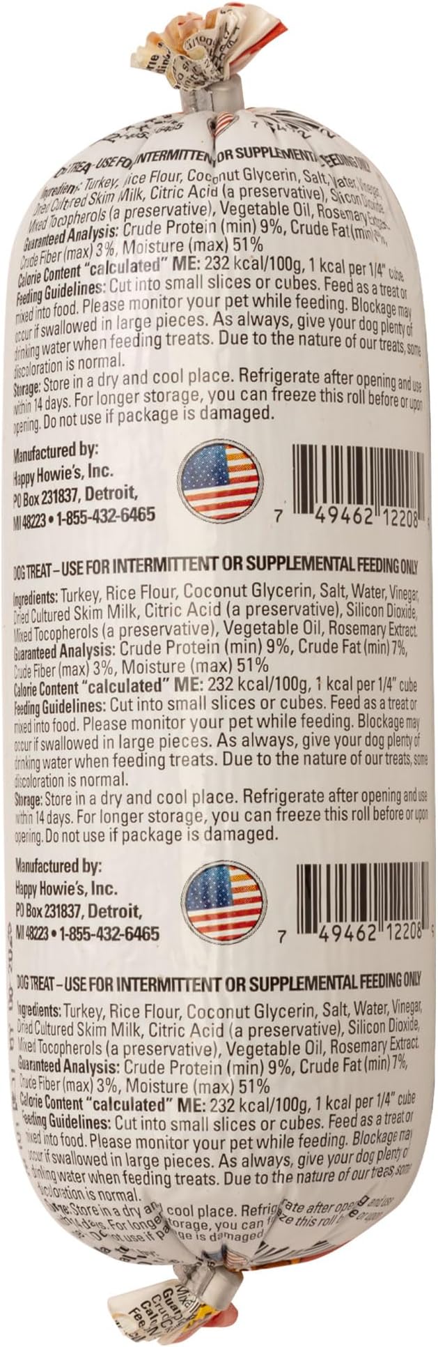 Happy Howie's Soft Meat Roll Treat - Soft Dog Food Rolls, High Protein, Natural Ingredients, for All Dogs, Made in USA - Turkey, 12 Oz (Pack of 6)