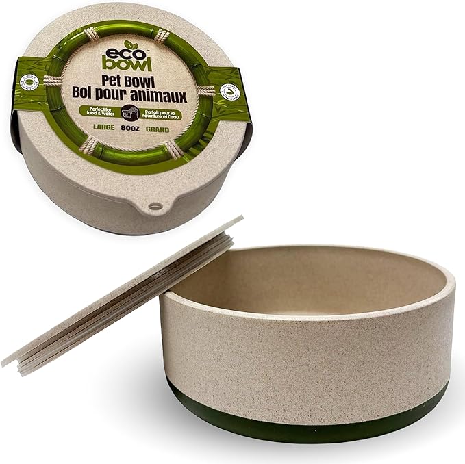 Palz&Co EcoBowl with Lid for Dogs & Cats, 80 oz Green - Natural Bamboo Pet Bowl with Non-Slip Base, Pet Food and Water Dish, Dishwasher Safe