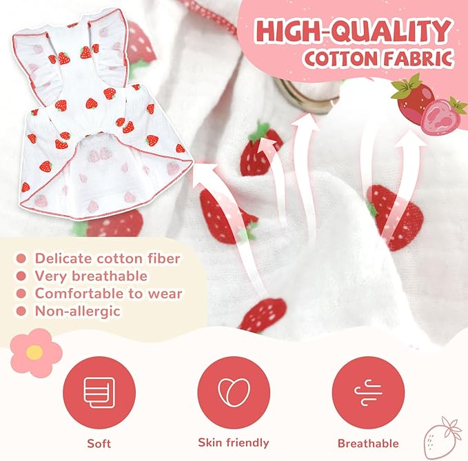 Dog Dresses for Small Dogs Girl Female Clothes Cat Clothes Cat Dress Cute Cotton Extra Summer Bow Decor Printed Strawberry Dog Birthday Outfit Small Puppy Clothes White L