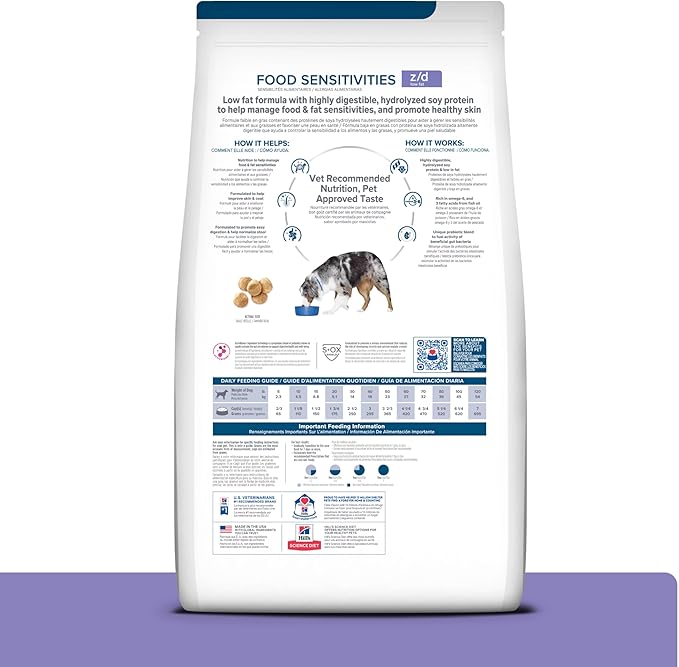 Hill's Prescription Diet z/d Low Fat Food Sensitivities Dry Dog Food, Hydrolyzed Soy, 8 lb. Bag