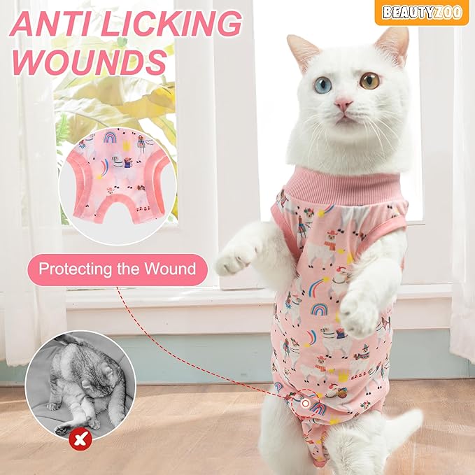 BEAUTYZOO 2 Pack Cat Recovery Suit, Cat Onesie for Cats After Surgery Female Male, Kitten Spay Neuter Surgical Recovery Body Suit Cone of Shame Alternative, Anti Lick Pet Anxiety Vest, Pink XS