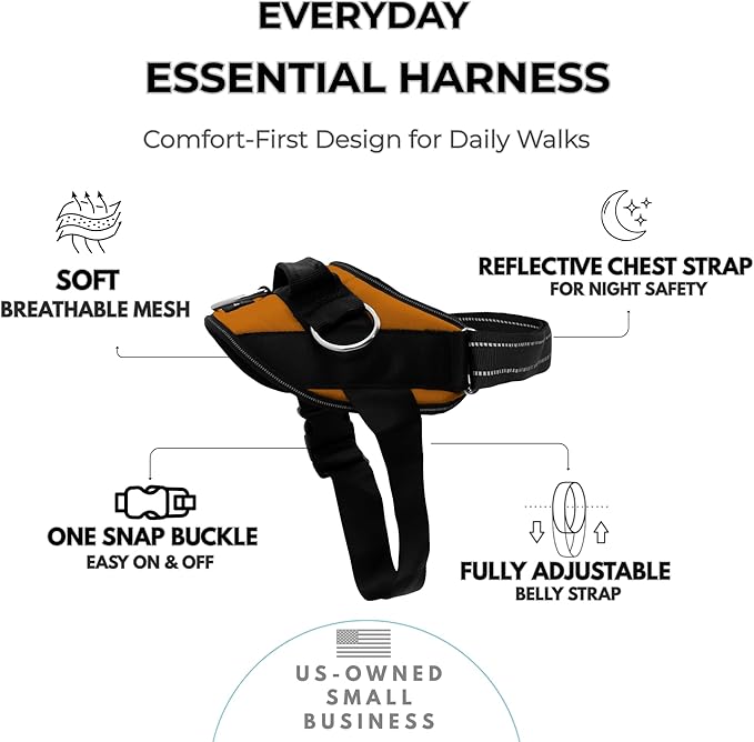 ShawnCo Essential Dog Harness, No-Pull Pet Vest with 3 Leash Clips, No Choke, Reflective, Adjustable and Padded, for Easy Walking and Training for Small, Medium and Large Dogs (Sunset Orange, XL)