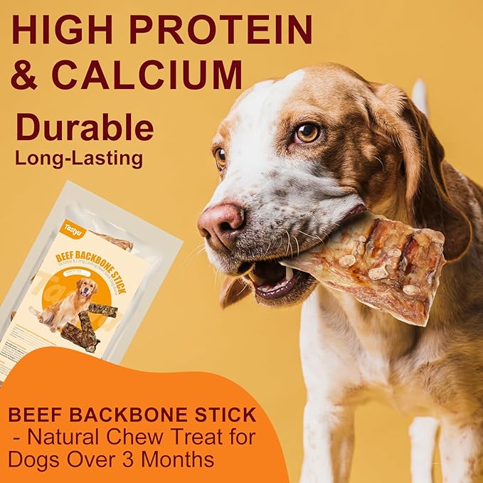 Beef Dog Chew Backbone Sticks Single Ingredient, Crispy Texture, Long-Lasting for Pet Chewing, Complete and Balanced Meal or Topper (S, Bison)