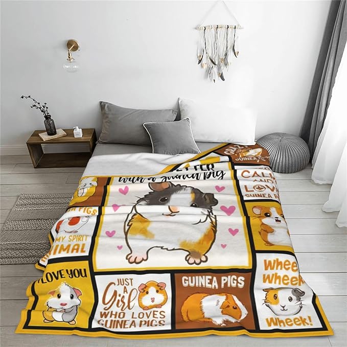 SweetFox Guinea Pig Blanket, Funny Cute Guinea Pig Decor Animal Throw Blanket Gifts for Girls Boys Lovers Super Warm Soft Plush Fleece Flannel Winter Bedding Blankets for Kids Adults Women 80"X60"