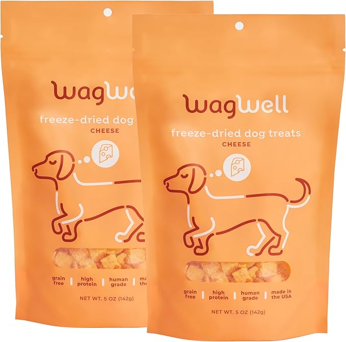 WagWell Freeze Dried Dog Treats, Cheese Flavor | Training Treats, Food Topper, Healthy Snack for Dogs | Human Grade, Grain Free, High Protein | All Natural, Made in USA | 5 oz Bag, 2 Pack