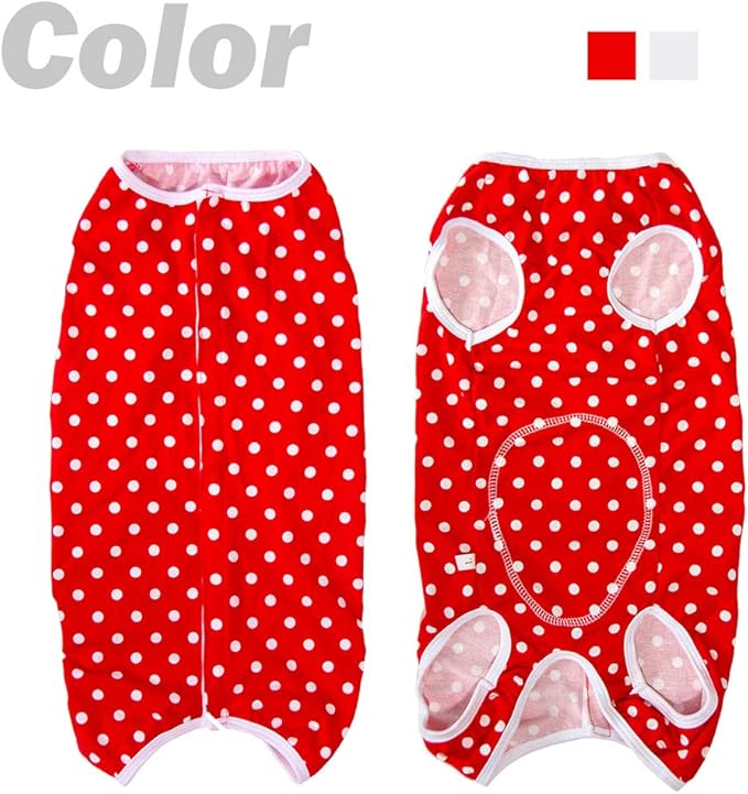 Dog’s Recovery Suit Post Surgery Shirt for Puppy, Wound Protective Clothes for Little Animals(red spot-m)
