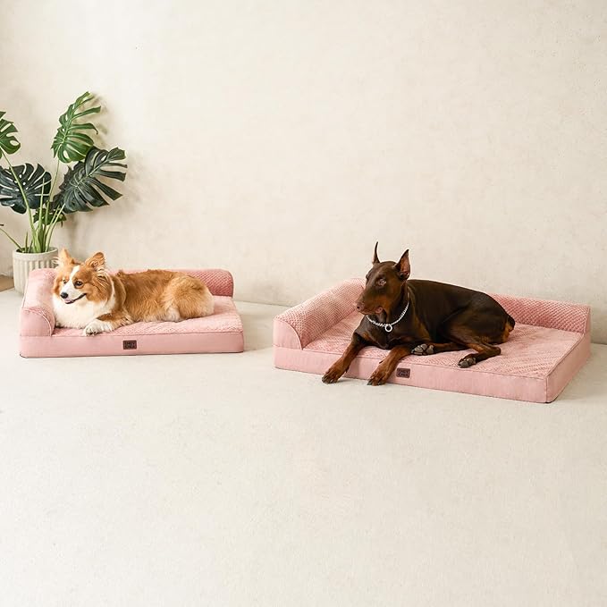 EHEYCIGA Extra Large Dog Bed Othorpedic, Memory Foam XL Dog Bed with Washable Removable Cover, Waterproof Pet Sofa Couch XLarge Size Dogs with Nonskid Bottom, 44x32x6.5, Pink