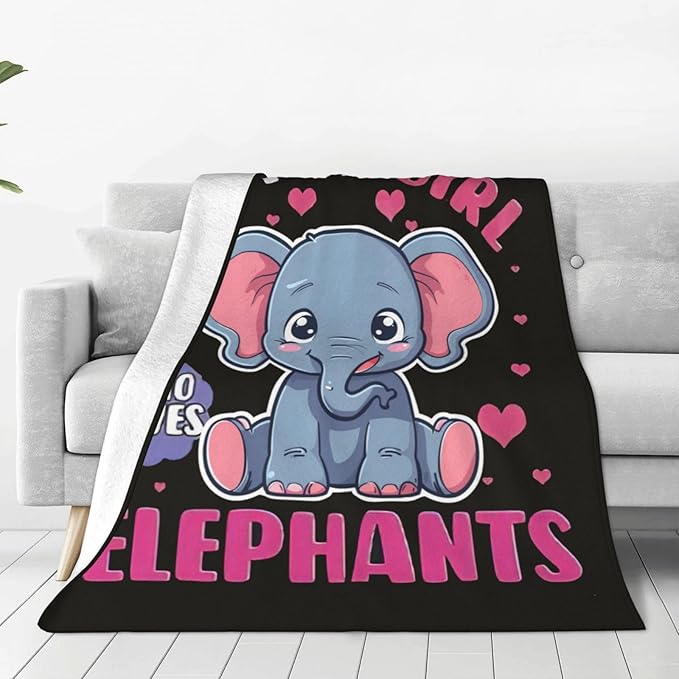 Just A Girl Who Love Elephants Blanket Funny Bady Elephant Decor Throw Blanket Gifts for Girls Boys Super Warm Soft Plush Fleece Flannel Blanket Couch Bedding Blanket for Adults Kids Women Men 60"X50"