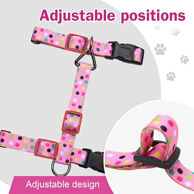 Hikiko Cat Harness and Leash Set Escape Proof Adjustable Walking Travel Cute Girl Kitten Harness for Small Medium Large Cats (Pink Polka Dots, S)
